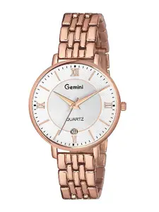 GEMINI Embellished Dial & Stainless Steel Bracelet Style Straps Analogue Watch 3132KM01