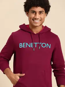 United Colors of Benetton Men Printed Pure Cotton Hooded Sweatshirt