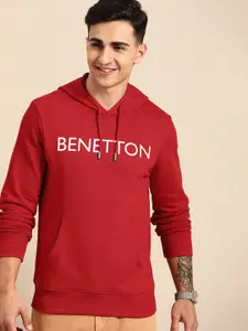 United Colors of Benetton Men Pure Cotton Printed Hooded Sweatshirt