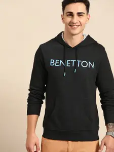 United Colors of Benetton Men Pure Cotton Printed Hooded Sweatshirt