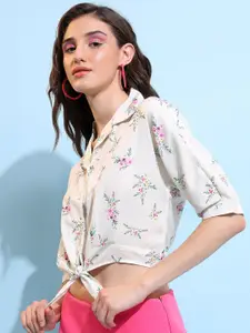 Tokyo Talkies Off White Floral Printed Regular Fit Casual Shirt