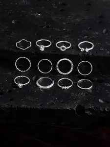 Accessorize London Women Set Of 12 Silver Crystal Finger Rings