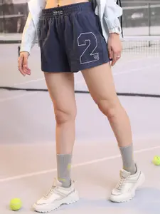 Tokyo Talkies Women Navy Blue Typography Printed High-Rise Sports Shorts