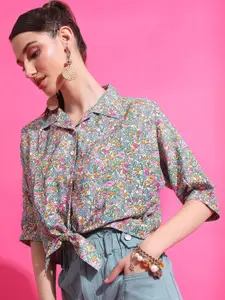 Tokyo Talkies Floral Printed Cuban Collar Casual Shirt
