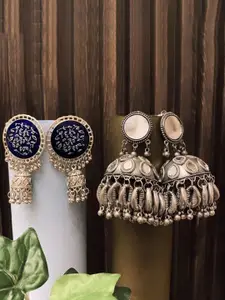 ATIBELLE Set of 2 Silver-Toned Contemporary Jhumkas Earrings