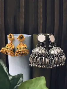 ATIBELLE Set Of 2 Gold & Silver Plated Dome Shaped Jhumkas