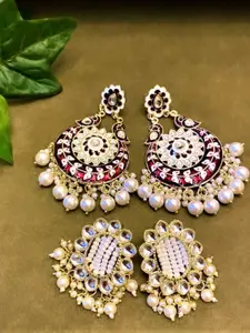 ATIBELLE Set Of 2 Gold Plated Contemporary Kundan Studded & Beaded Drop Earrings