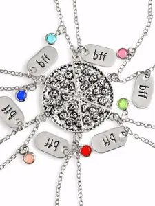 EL REGALO Set Of 6 Stone Studded Best Friends Pizza Pendant With Chain