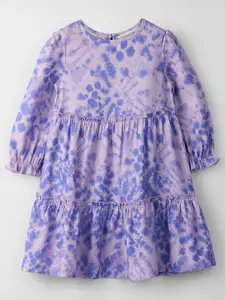 Beebay Girls Tie & Dye Dyed Puff Sleeves Ruffled Tiered A-Line Dress