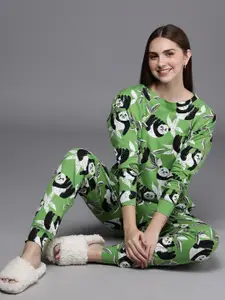 NEXT Women Graphic Printed Pure Cotton Night Suit D73512-Green