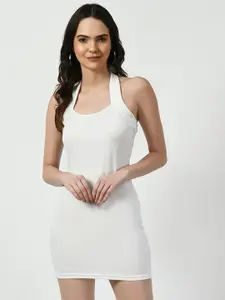 CLAFOUTIS Halter Neck Sleeveless Tie-Up Bodycon Mini Dress