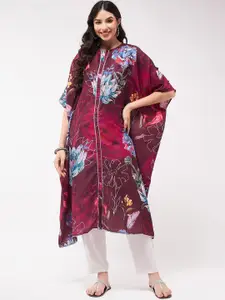 Pannkh Floral Printed Flared Sleeve Gotta Patti Kaftan Kurta