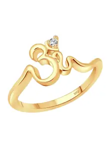 Vighnaharta Gold-Plated & CZ Stone-Studded Om Shaped Finger Ring