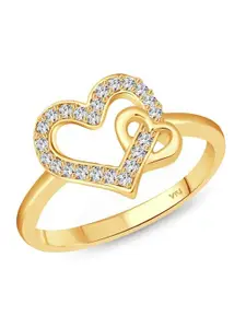 Vighnaharta Gold-Plated Heart Cubic Zirconia Studded Ring