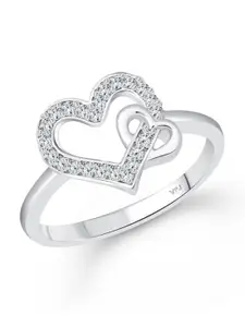 Vighnaharta Rhodium-Plated Heart CZ Ring