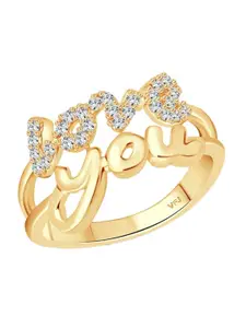 Vighnaharta Gold-Plated CZ Studded Finger Ring