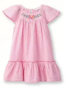 Beebay Girls Striped Cap Sleeve Embroidered Cotton A-Line Dress