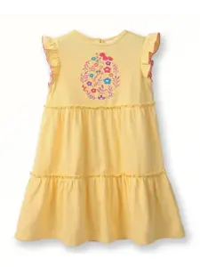 Beebay Girls Floral Embroidered Flutter Sleeves Cotton A-Line Dress