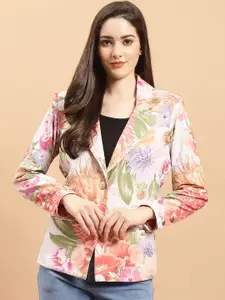 WESTCLO Floral Printed Notched Lapel Collar Single-Breasted Casual Blazer