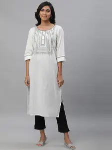 AURELIA Ethnic Motifs Thread Work Detailed Yoke Design Seer Sucker Straight Kurta