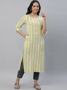 AURELIA Round Neck Striped Straight Cotton Kurta