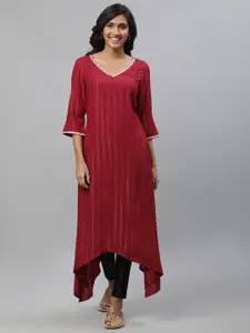 AURELIA Zari Striped Thread Work Detailed Asymmetric Kurta