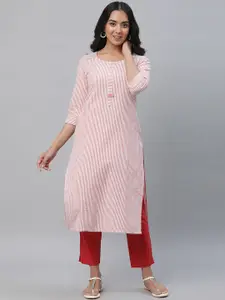 AURELIA Round Neck Striped Printed Cotton Straight Kurta