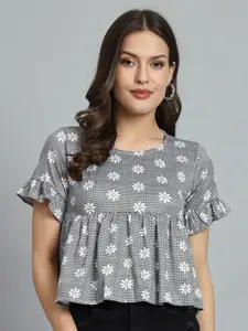 Dream Beauty Fashion Floral Printed Ruffles Empire Top