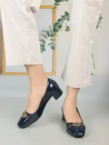 ELLE Square Toe Embellished Block Pumps