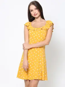 DRIRO Polka Dot Printed Fit & Flare Dress