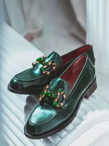 Saint G Women Embellished Leather Horsebit Loafers