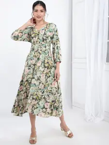 Bani Women Bani Floral Printed V-Neck Smocked A-Line Midi Dress