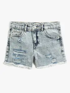 Koton Girls Mid-Rise Washed Pure Cotton Denim Shorts