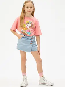 Koton Girls Blue Mid Rise Cotton Skorts