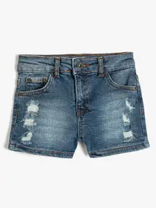 Koton Girls Mid-Rise Washed Denim Shorts