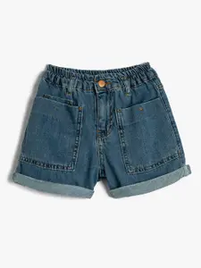 Koton Girls Washed Pure Cotton Denim Shorts
