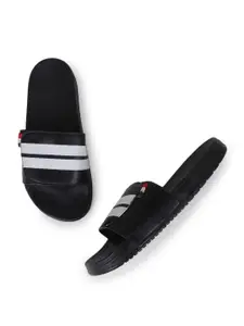 PERY PAO Men Striped Rubber Sliders With Velcro Closure