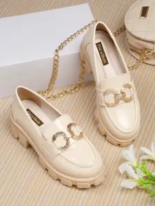 Flat n Heels Women Embellished Flatform Heel Comfort Insole Horsebit Loafers