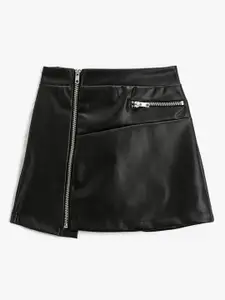 Koton Girls Faux Leather Asymmetric Cut Mini Skirts