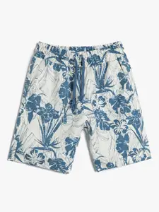 Koton Boys Beige Floral Printed Linen Shorts