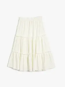 Koton Girls Self Design Tiered Flared Midi Skirt