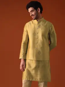 KALKI Fashion Mandarin Collar Regular Straight Kurta With Churidar & Nehru Jacket