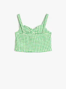 Koton Girls Checked Shoulder Strap Regular Crop Top