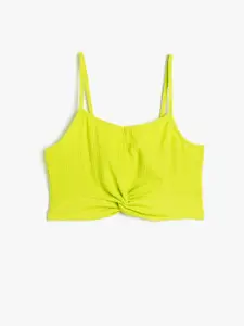Koton Girls Lime Green Self Design Twisted Crop Top