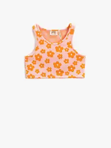 Koton Girls Pink & Orange Floral Printed Crop Top