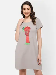 Clovia Graphic Printed Pure Cotton T-shirt Nightdress