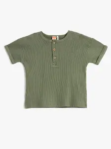 Koton Infants Boys Self Design Henley Neck Pure Cotton T-Shirt