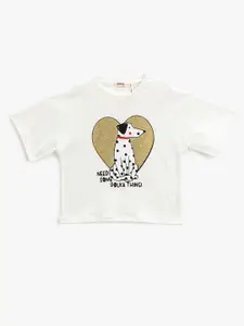 Koton Girls Graphic Printed Round Neck Pure Cotton Regular T-shirt