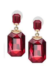 Crunchy Fashion Gold-Plated Stone-Studded Geometric Drop Earrings