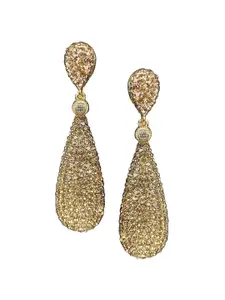 Crunchy Fashion Gold-Plated Stone-Studded Oval Drop Earrings